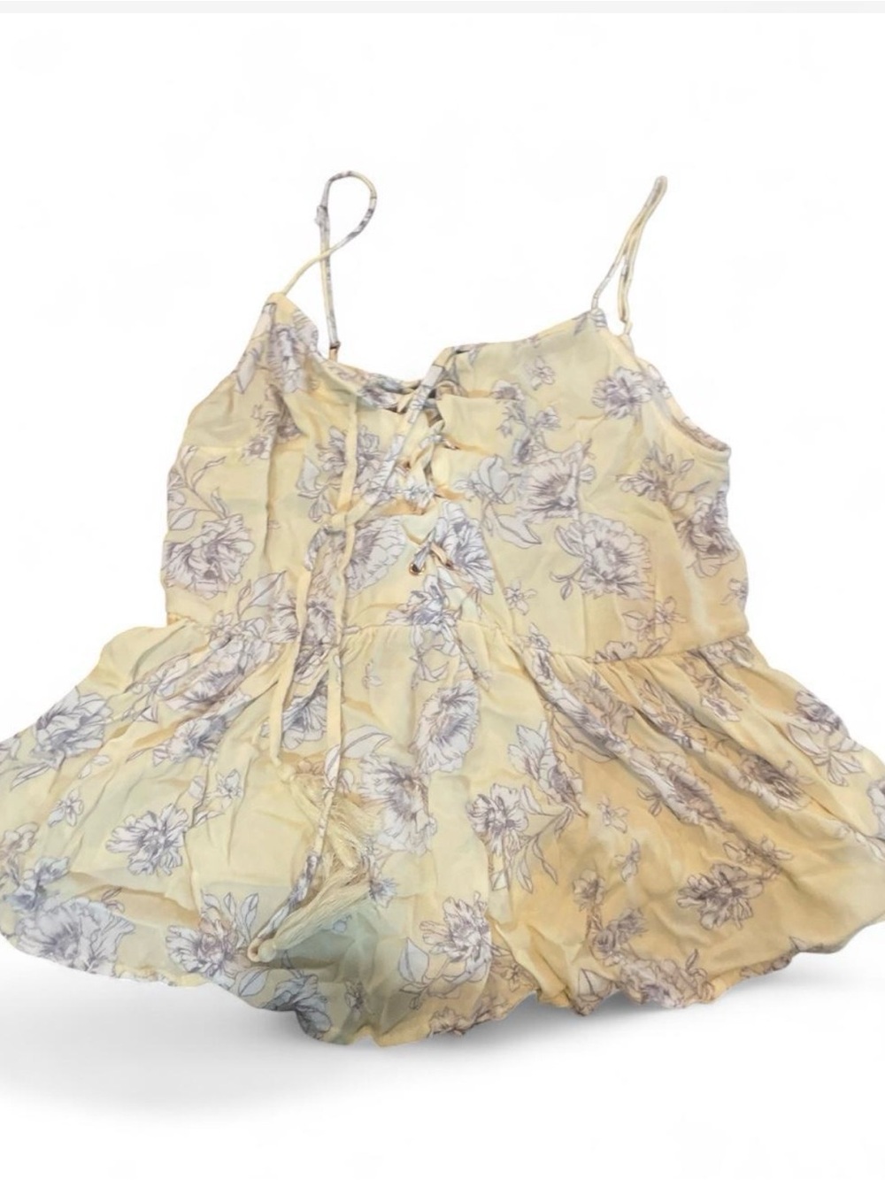 La Hearts Yellow Floral Lace-Up Cami Romper
